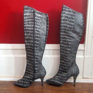 Nana Suede Croc Print Black and Silver Vintage Goth Boots